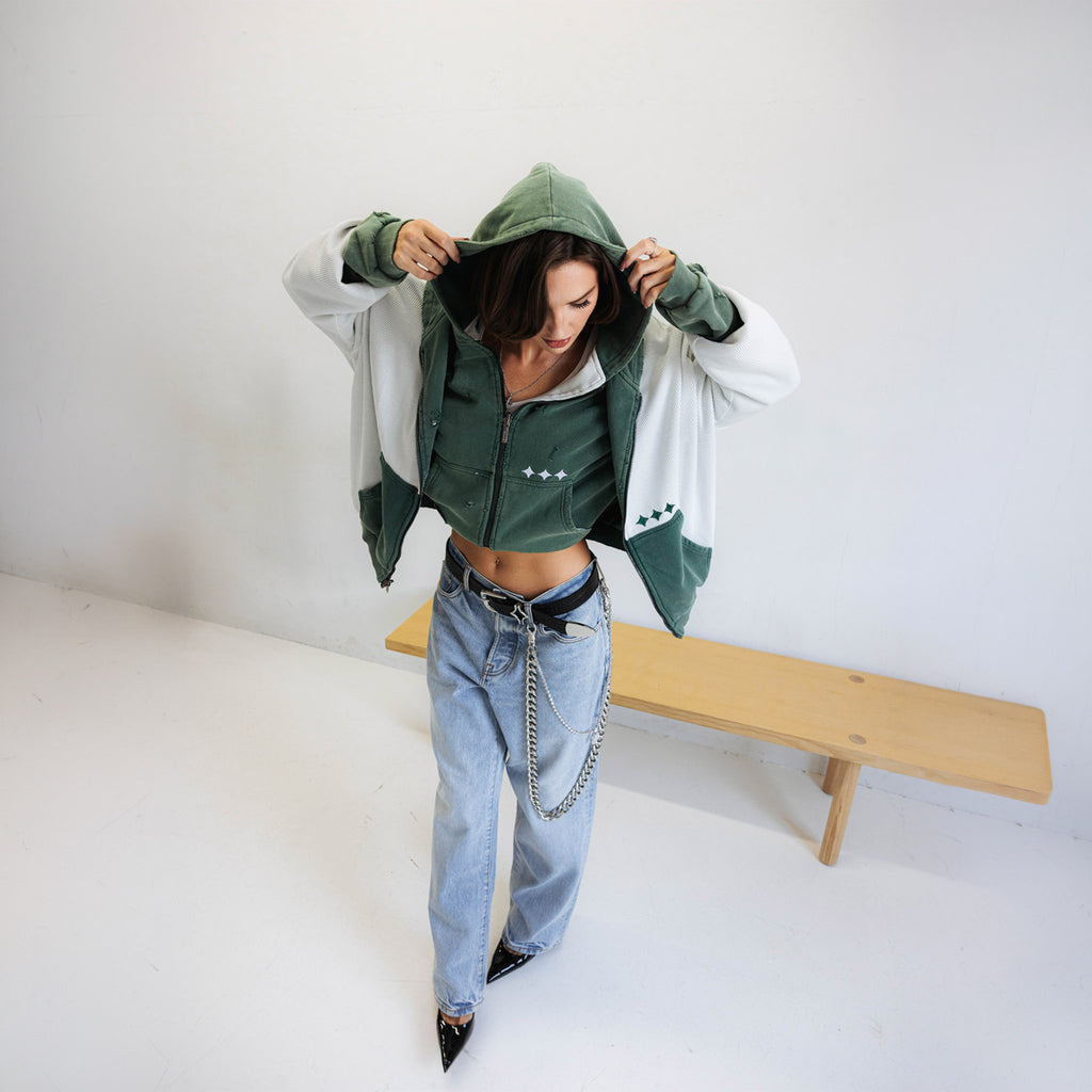 Commons Reversible Thermal Zip Up Faded Green/White
