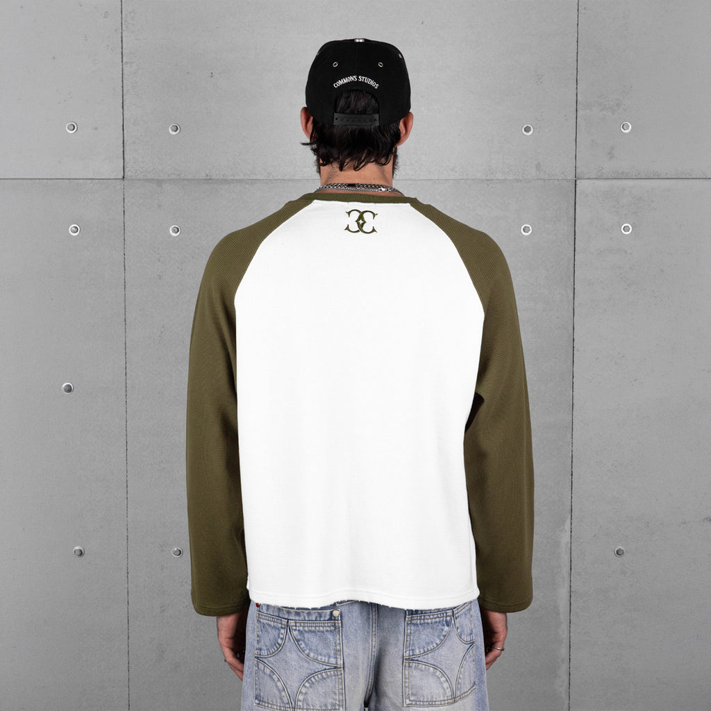 Commons Studios Waffle Thermal Long Sleeve Olive/White