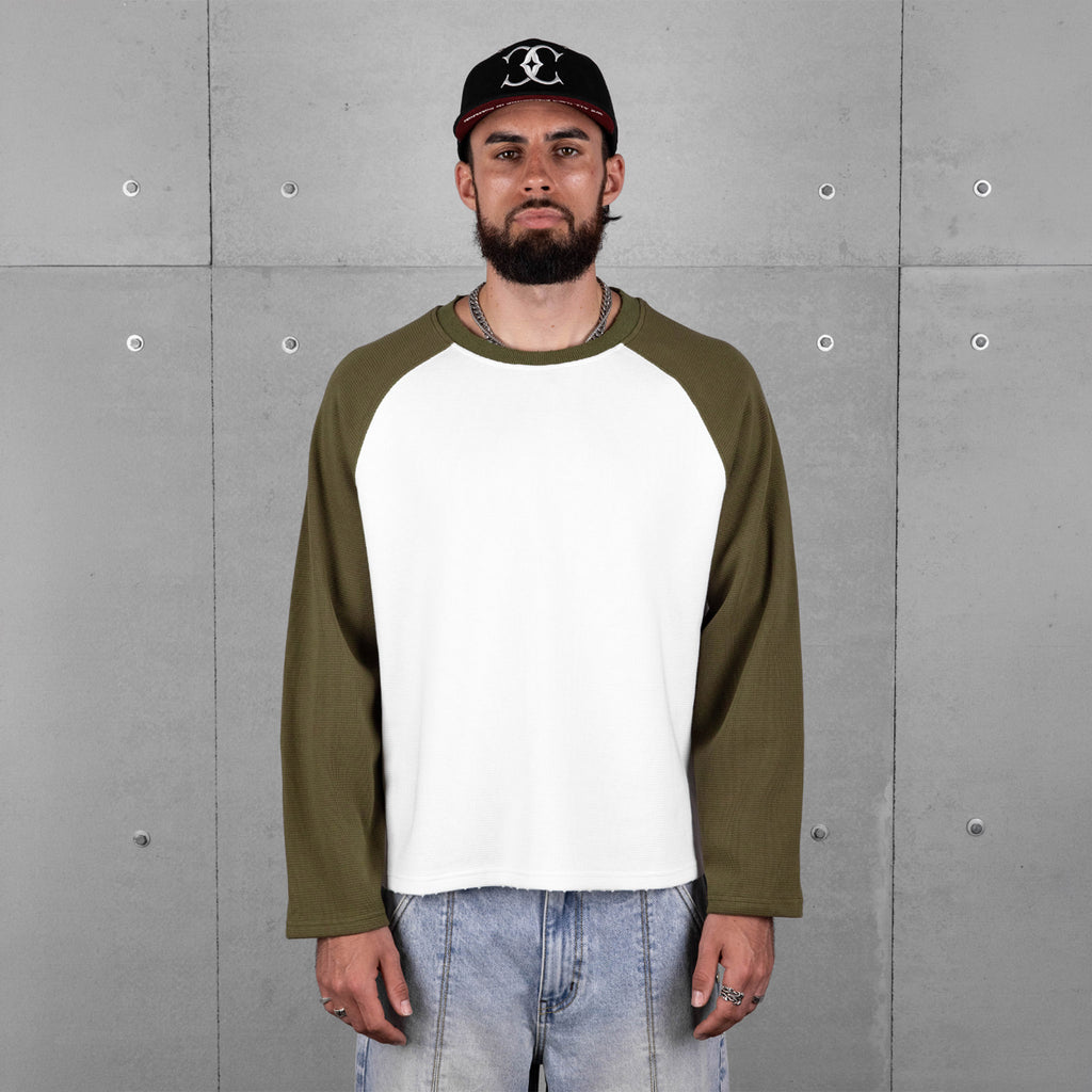 Commons Studios Waffle Thermal Long Sleeve Olive/White