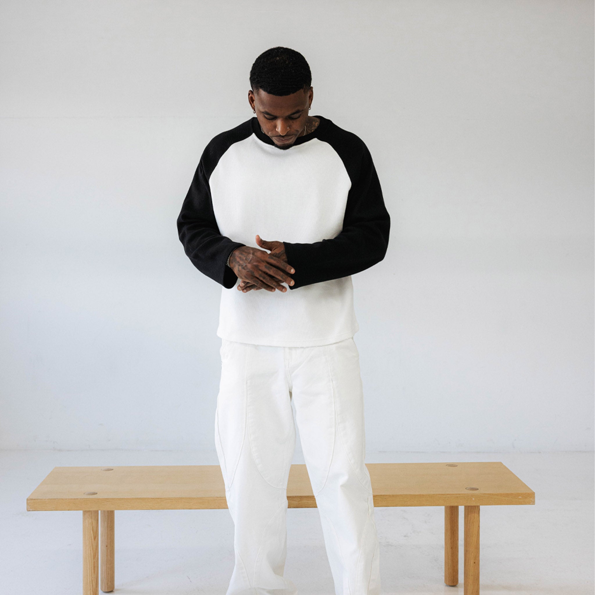 Commons Studios Waffle Thermal Long Sleeve Black/White