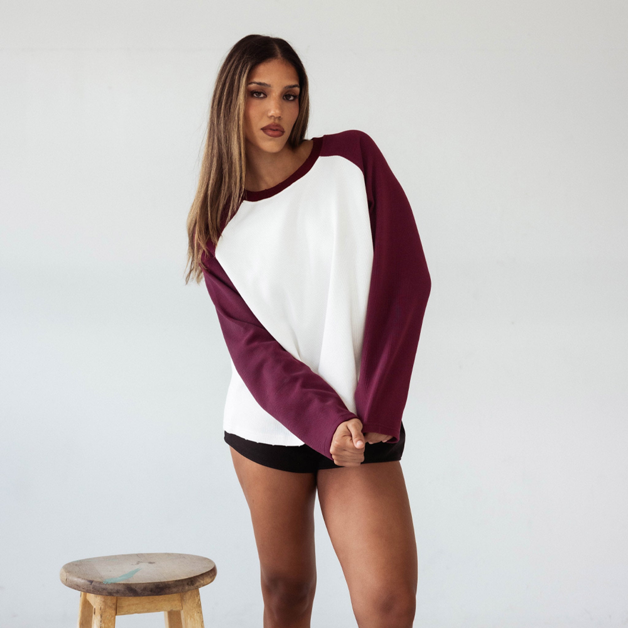 Commons Studios Waffle Thermal Long Sleeve Plum/White